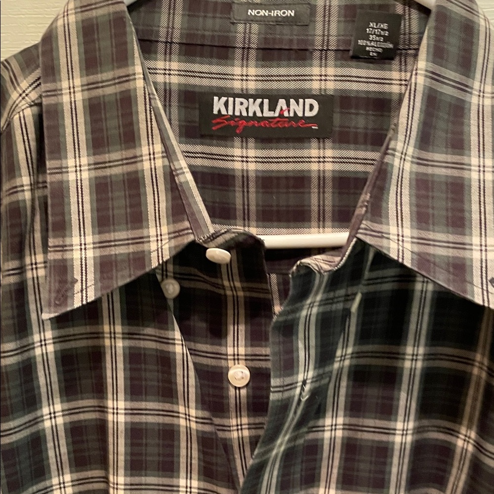 Kirkland Signature Men's Plaid Button-Down Shirt - Green/Gray/White/Black